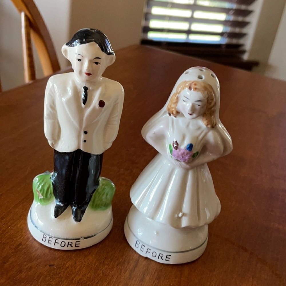 Bride & Groom Before & After Salt & Pepper Shakers